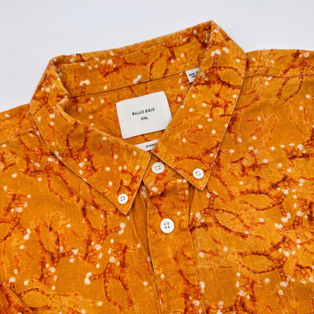 Billy Reid XXL Orange Abstract Print Short Sleeve Button Down Shirt Standard Fit
